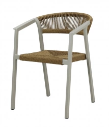 Fauteuil empilable en aluminium et rope – GABRIEL – Assise tressée – Coloris crème et naturel