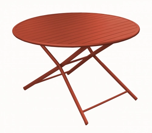 Guéridon pliant en aluminium – GLOBE Ø 120 – Plateau rond à lattes – Hauteur 74 cm – Coloris terra