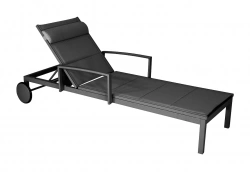 Lit de relaxation en aluminium et TPEP matelassé – NINA – Dossier réglable avec accoudoirs et roues – Coloris graphite et chevron