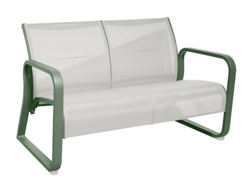 Canapé lounge 2 places en aluminium et TPEP matelassé - QUENZA II - Coloris amande et chevron crème
