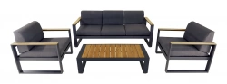 Salon de jardin 4 pièces en aluminium et teck FSC avec coussins – ALEXANDER – Coloris graphite