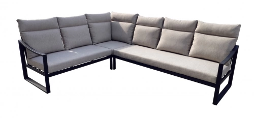 Salon de jardin d’angle en aluminium avec coussins – PRADO – Coloris graphite et gris