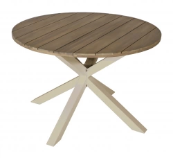 Table ronde de jardin en aluminium et acacia FSC – ORIANE Ø112 – Coloris crème et acacia