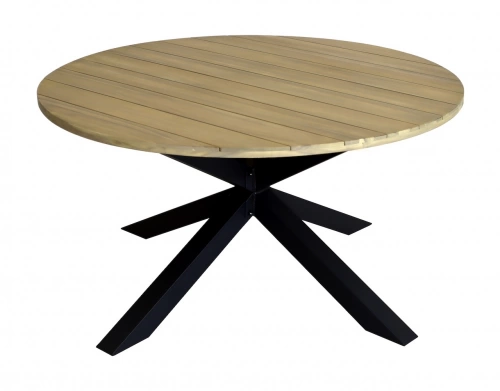 Table ronde de jardin en aluminium et acacia FSC - ORIANE Ø140 - Coloris graphite et acacia
