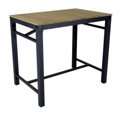 Table haute de jardin en aluminium et acacia FSC – ORLANDO 120 x 80 x 106 – Coloris graphite et acacia