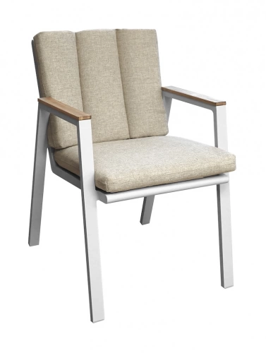 Fauteuil – LEATHER – Crème – Aluminium époxy et accoudoirs teck FSC