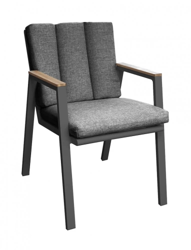 Fauteuil – LEATHER – Graphite – Aluminium époxy et accoudoirs teck FSC