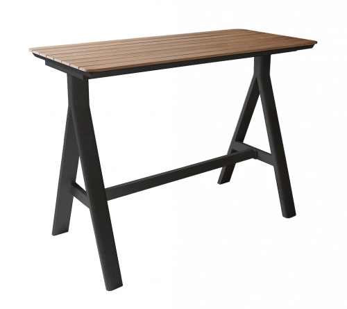 Table haute – LEATHER – 150 x 70 cm – Graphite – Aluminium époxy et teck FSC