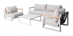 Salon bas - LEATHER II - Set 4 pièces - Crème - Aluminium époxy et teck FSC