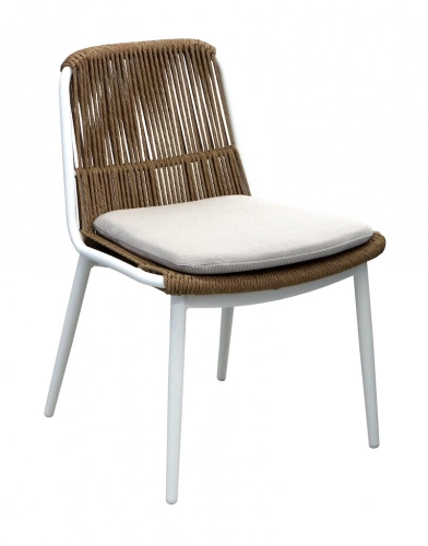Chaise de repas – COMO – Blanc / Wicker Twist naturel – Aluminium époxy