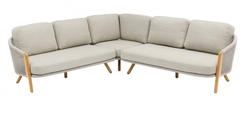 Salon d’angle – EVEN – 2 méridiennes + 1 angle – Aluminium / Teck FSC / Rope W.Mocha – Naturel