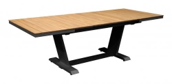 Table de repas extensible – AMBER – 180/240 x 100 cm – Aluminium époxy graphite / Lames teck – Allonge automatique