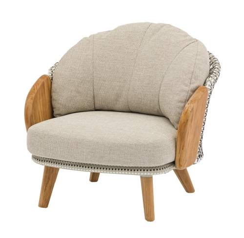Fauteuil lounge – IBISCUS – Teck FSC 100% / Wicker – Coussins crème