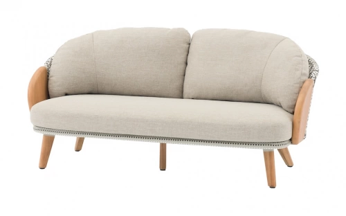 Canapé lounge – IBISCUS – Teck FSC 100% / Wicker – Coussins crème