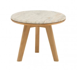 Table basse – IBISCUS – Ø50 cm – Teck FSC 100% / Travertin – Teck