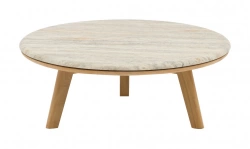 Table basse – IBISCUS – Ø80 cm – Teck FSC 100% / Travertin – Teck