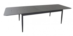 Table DUBLIN 200/250/300 x 100 cm – Aluminium époxy graphite / Plateau HPL Stone Black – Allonge escamotable papillon