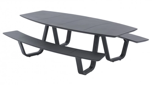 Set repas PICNIC CURV – 1 table 180 x 72 cm + 2 bancs – Aluminium époxy graphite