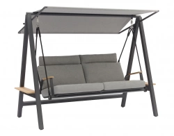 Balancelle DANDY – Aluminium époxy / Accoudoirs teck FSC / Coussin Olefin – Graphite