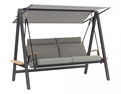 Balancelle DANDY – Aluminium époxy / Accoudoirs teck FSC / Coussin Olefin – Graphite