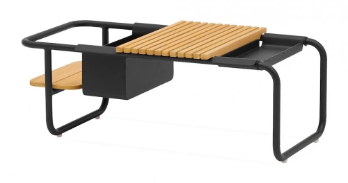 Table basse SUNSET aluminium époxy plateau teck FSC – Graphite – 101 x 46,5 cm