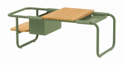 Table basse SUNSET aluminium époxy plateau teck FSC – Amande – 101 x 46,5 cm