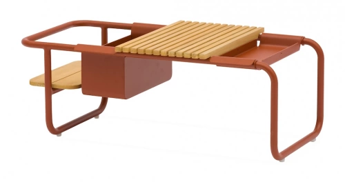 Table basse SUNSET aluminium époxy plateau teck FSC – Terra Cotta – 101 x 46,5 cm