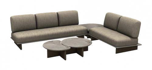 Set salon bas KETCH – Set angle 3 places + 2 places + table basse – Crème Gris Beige