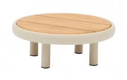 Table basse ronde NUAGE – Ø60 cm – Aluminium époxy et teck FSC – Crème