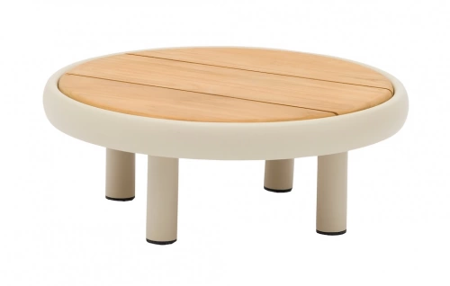 Table basse ronde NUAGE – Ø60 cm – Aluminium époxy et teck FSC – Crème