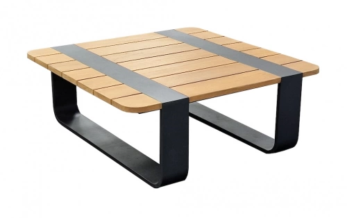 Table basse DOX carrée – 80 x 80 x 30 cm – Aluminium époxy et teck FSC – Graphite