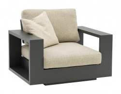 Fauteuil lounge MARY – 99 x 116 x 90 cm – Aluminium époxy et rope – Graphite