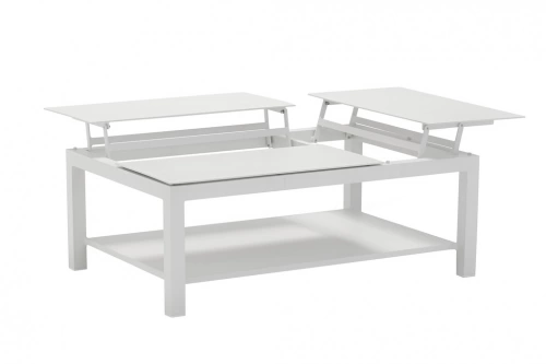 Table basse BUTTERFLY élévatrice – 120 x 80 x 42/54 cm – Aluminium époxy – Blanc