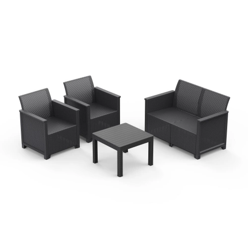 Salon bas de jardin Emma en polypropylène noir, 4 personnes