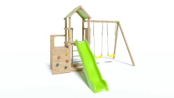 Aire de jeux ULTRA-XPERIENCE - 2 plates-formes et mur d'escalade + toboggan + balançoires