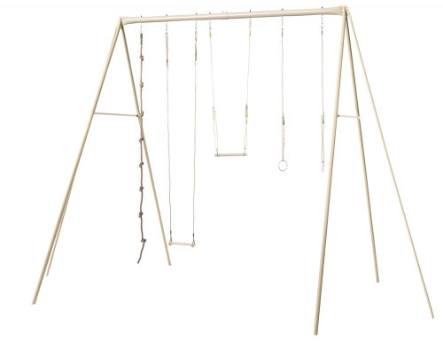 Portique adulte BAXTER 3,50 m - anneaux + 1 trapèze + 1 balançoire + 1 corde à nœuds